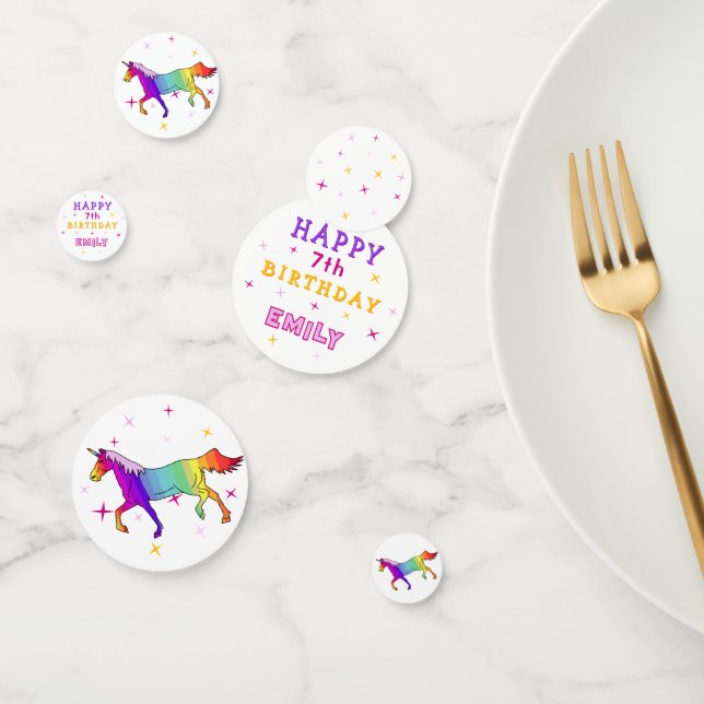 Pink Colourful Unicorn Girl Happy Birthday Party Confetti (Group)