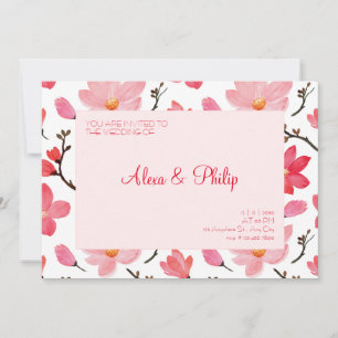 Pink Colourful Watercolor Floral Wedding Invitation