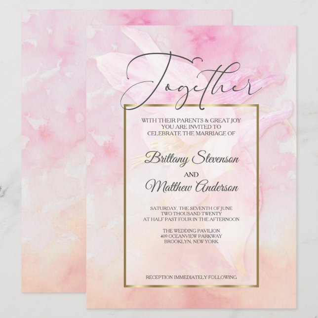 PINK COLUMBINE FLOWER WATERCOLOR SPLASH INVITATION (Front/Back)