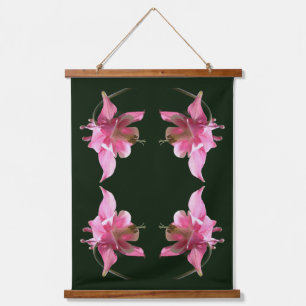 Pink Columbine Flowers Abstract Hanging Tapestry