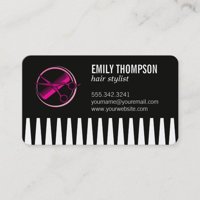 Pink Comb Scissors | Hair Stylist Business Card (Front)