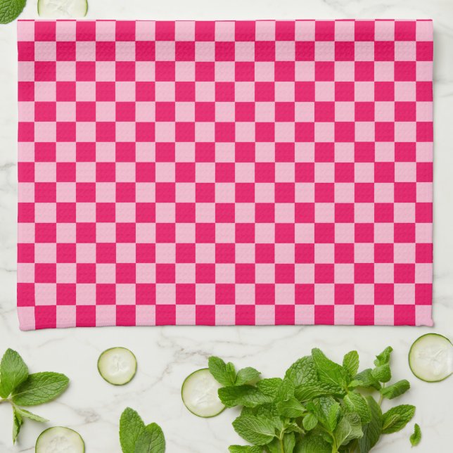 Pink Combination Classic Chequerboard by STaylor Tea Towel (Folded)