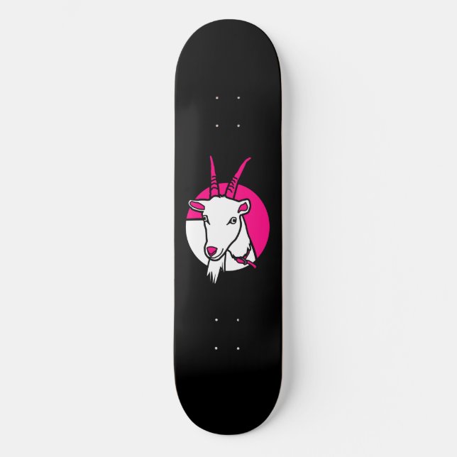 Pink Comic Goat Digital Portrait Black Background Skateboard (Front)