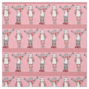 Pink Comic Style Lovebird Robots Patterned Fabric