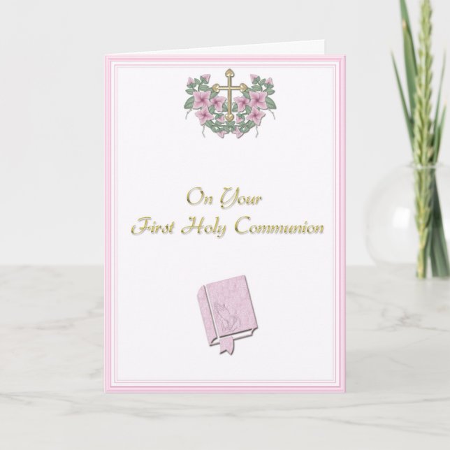 Pink Communion Congratulations Card (Front)