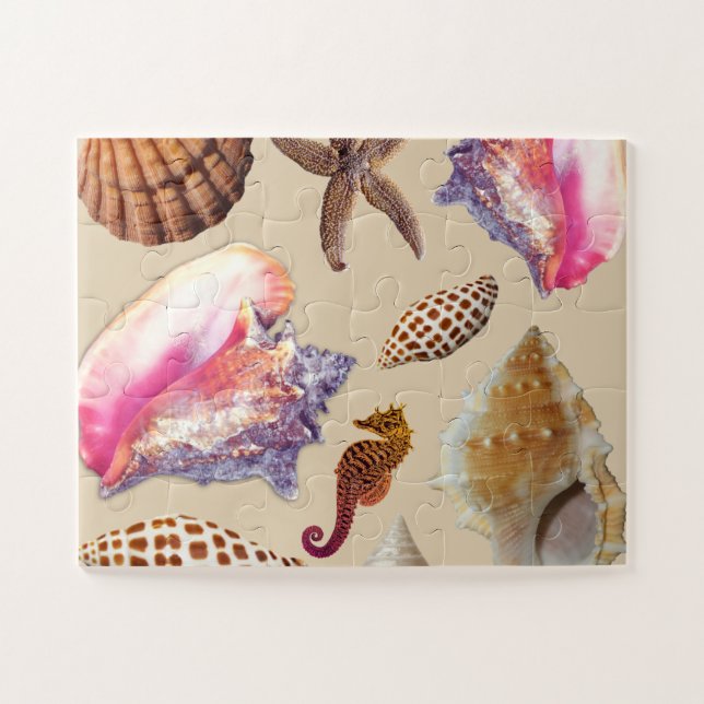 Pink Conch Junonia Seahorse Kids Jigsaw Puzzle (Horizontal)