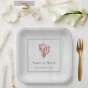 Pink Conch Shell Wedding Paper Plates