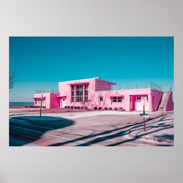 Pink concrete building under clear blue sky poster (Front)
