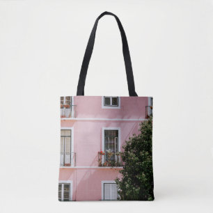 PINK CONCRETE COMMERCIAL BUILDING NEAR GREEN TREE TOTE BAG