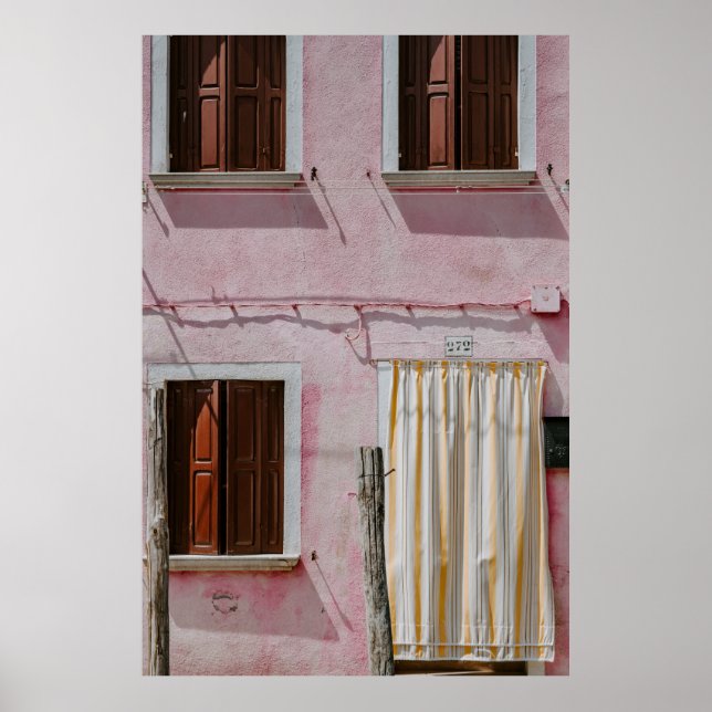 PINK CONCRETE HOUSE WITH THREE WINDOWS AND ONE DOO POSTER (Front)