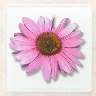 Pink Cone Flower on White, DIY Photo Glass Coaster