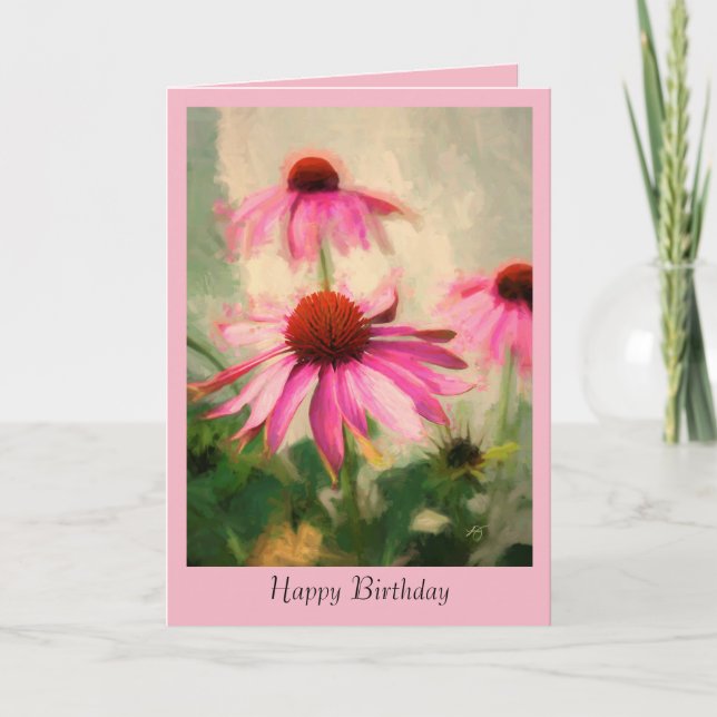 Pink Coneflower Birthday Greeting Card (Front)