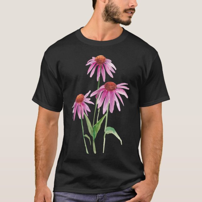 Pink Coneflower Watercolor T-Shirt (Front)