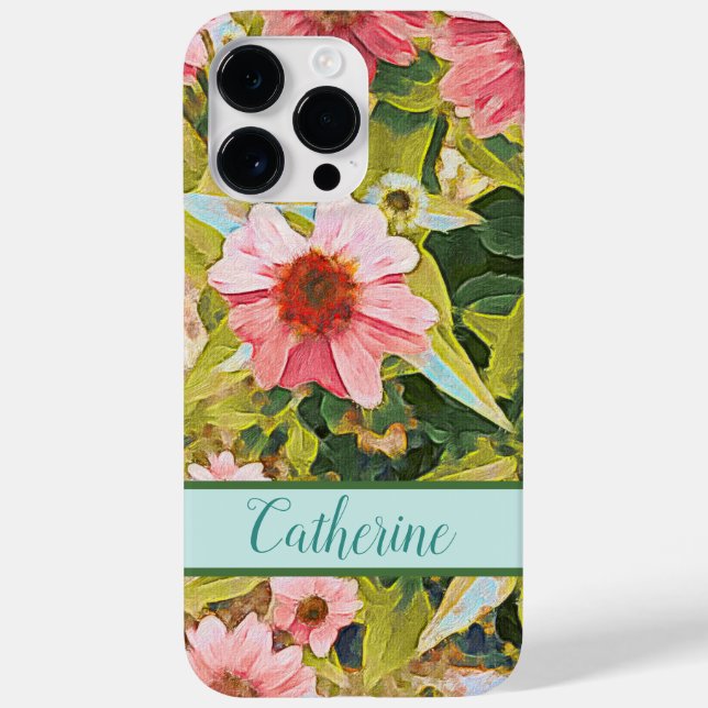 Pink Coneflowers Green Leaves Name Personalised Ca Case-Mate iPhone Case (Back)