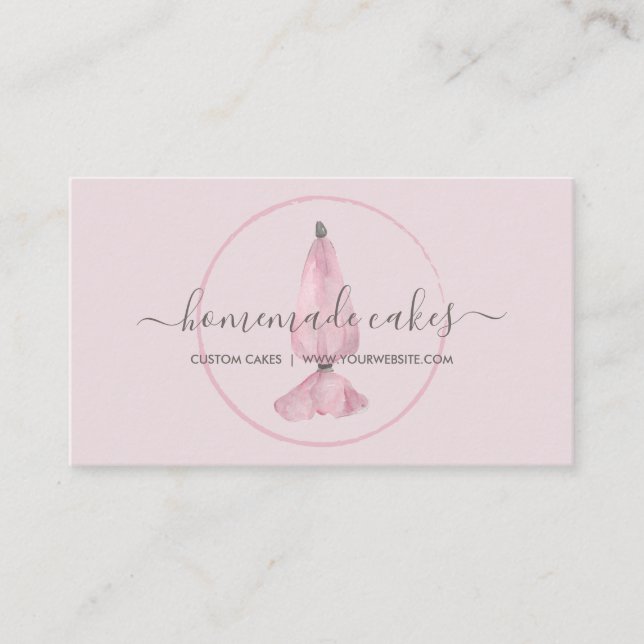 Pink Confectionery Pastry Bag Logo Chef Bakery Business Card (Front)