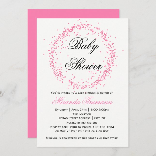 Pink Confetti - Baby Shower Invitation (Front/Back)