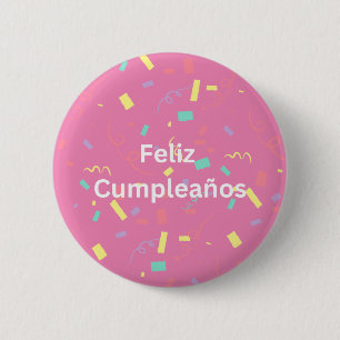 Pink Confetti Background Feliz Cumpleaños 6 Cm Round Badge