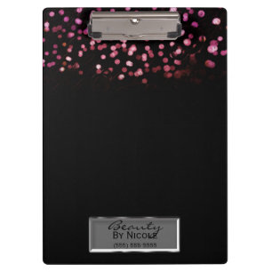 Pink Confetti Black Elegant Chic Glam Personalised Clipboard