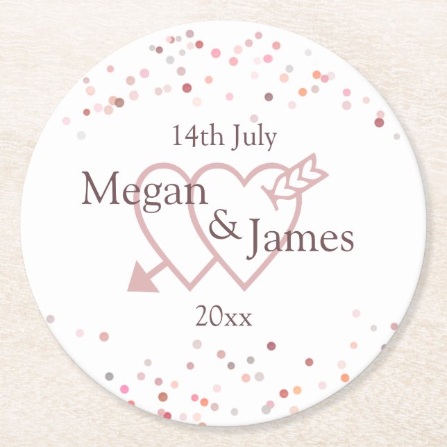 Pink Confetti Circles Round Paper Coaster (Front)