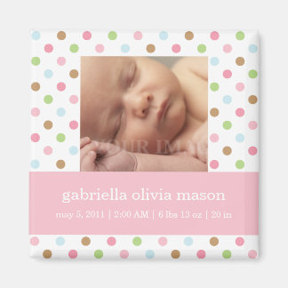 Pink Confetti Dots Birth Announcement Magnet
