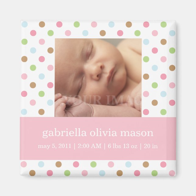 Pink Confetti Dots Birth Announcement Magnet (Front)