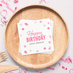Pink Confetti Happy Birthday Napkin