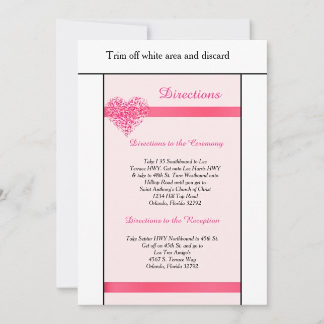 Pink Confetti Heart 3.5x6 Directions Card (Front)