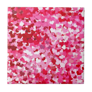 Pink Confetti Hearts Ceramic Tile