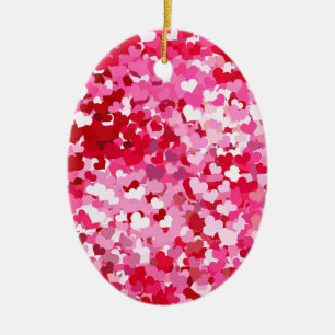 Pink Confetti Hearts Ceramic Tree Decoration