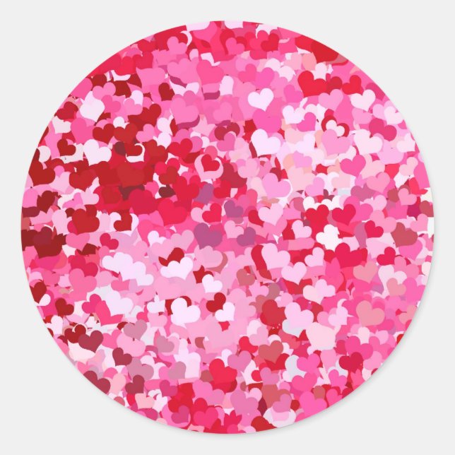 Pink Confetti Hearts Classic Round Sticker (Front)