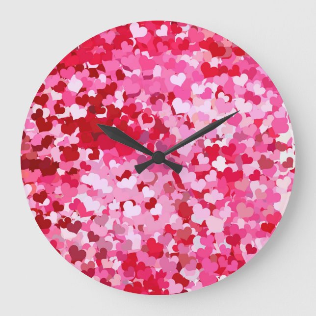 Pink Confetti Hearts Large Clock (Front)