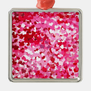 Pink Confetti Hearts Metal Ornament