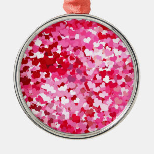 Pink Confetti Hearts Metal Ornament