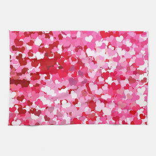 Pink Confetti Hearts Tea Towel