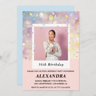 Pink Confetti Photo 36th birthday invitations 