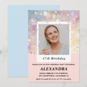 Pink Confetti Photo 47th birthday invitations 
