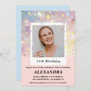 Pink Confetti Photo 54th birthday invitations 
