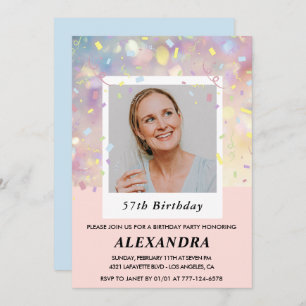 Pink Confetti Photo 57th birthday invitations 