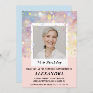 Pink Confetti Photo 76th birthday invitations 