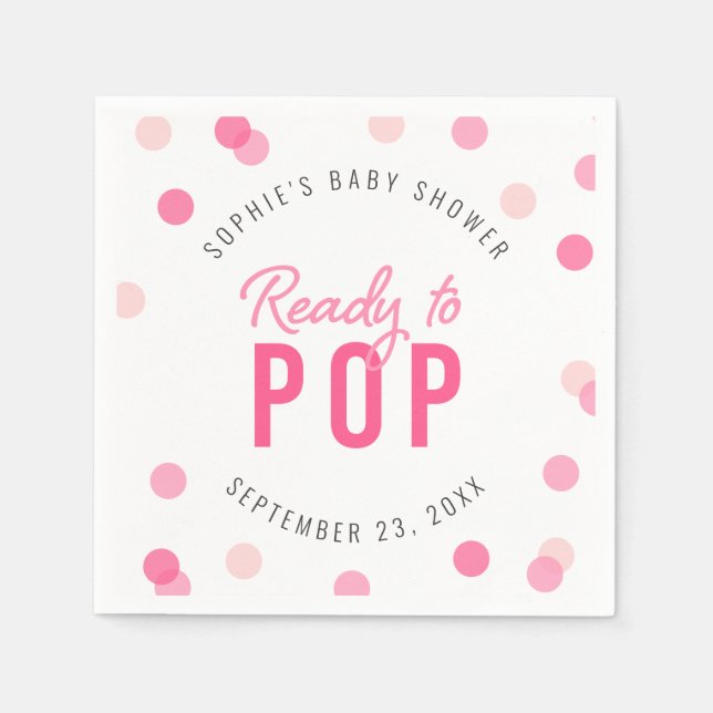 Pink Confetti Ready to Pop Baby Shower Napkin (Front)