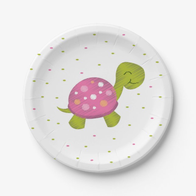 Pink Confetti Turtle Party Plate (Front)