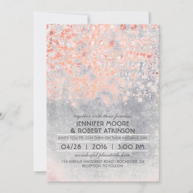 Pink Confetti Vintage Wedding Invitation (Front)