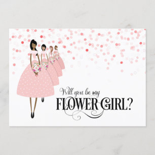 Pink Confetti Will You Be My Flower Girl Ethnic Invitation