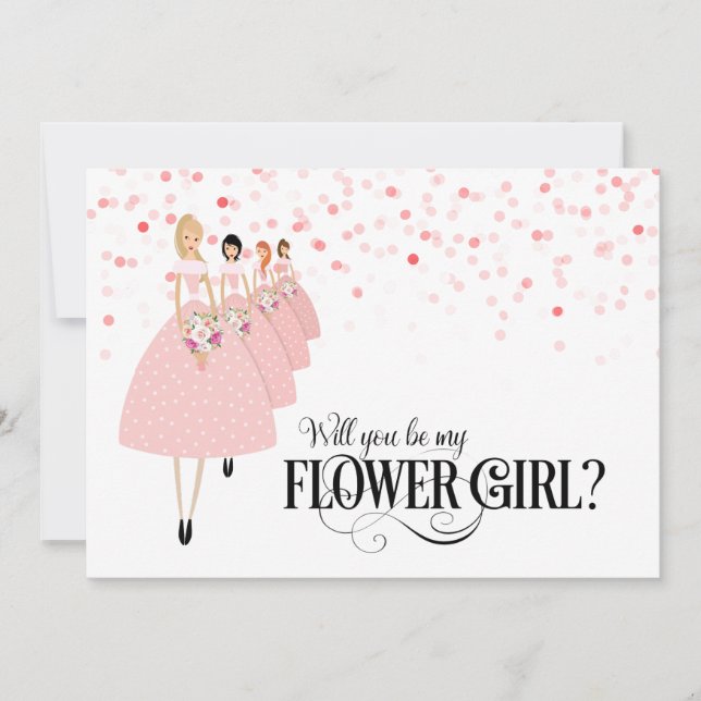 Pink Confetti Will You Be My Flower Girl Invitation (Front)