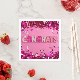 Pink  "Congrats" Cocktail Napkins