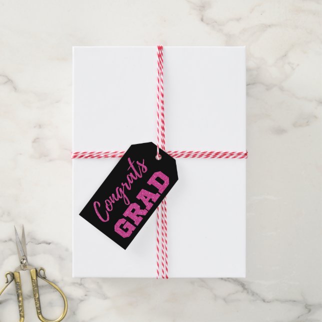 Pink Congrats Grad Glitter Gift Tags (With Twine)