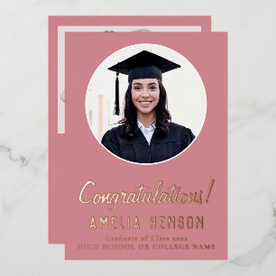 Pink Congratulations Graduate 2 Photo Graduation Foil Holiday Card