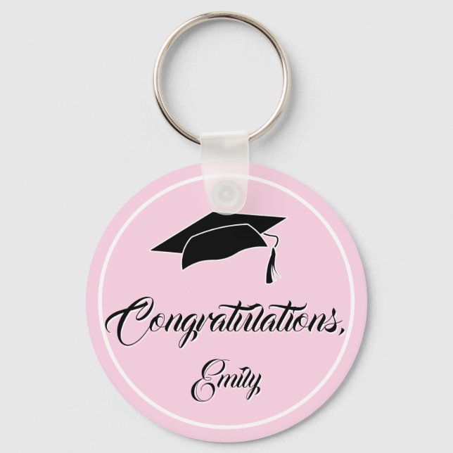 Pink Congratulations Graduation Cap Key Ring (Front)