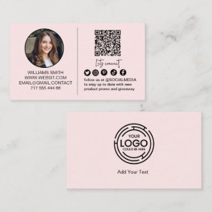 Pink Connect with Us Qr Code Logo Photo Business Card