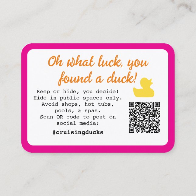 Pink Conquackulations! Cruising Duck Tag (Back)